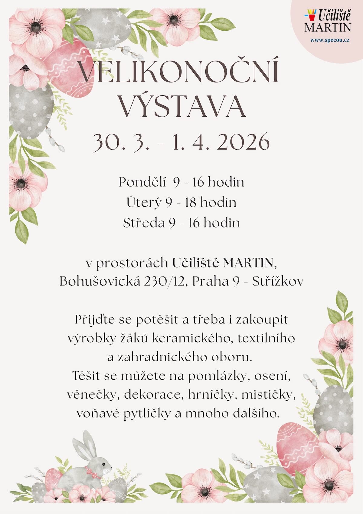Plakát - pozvánka na velikonoční výstavu učiliště martin